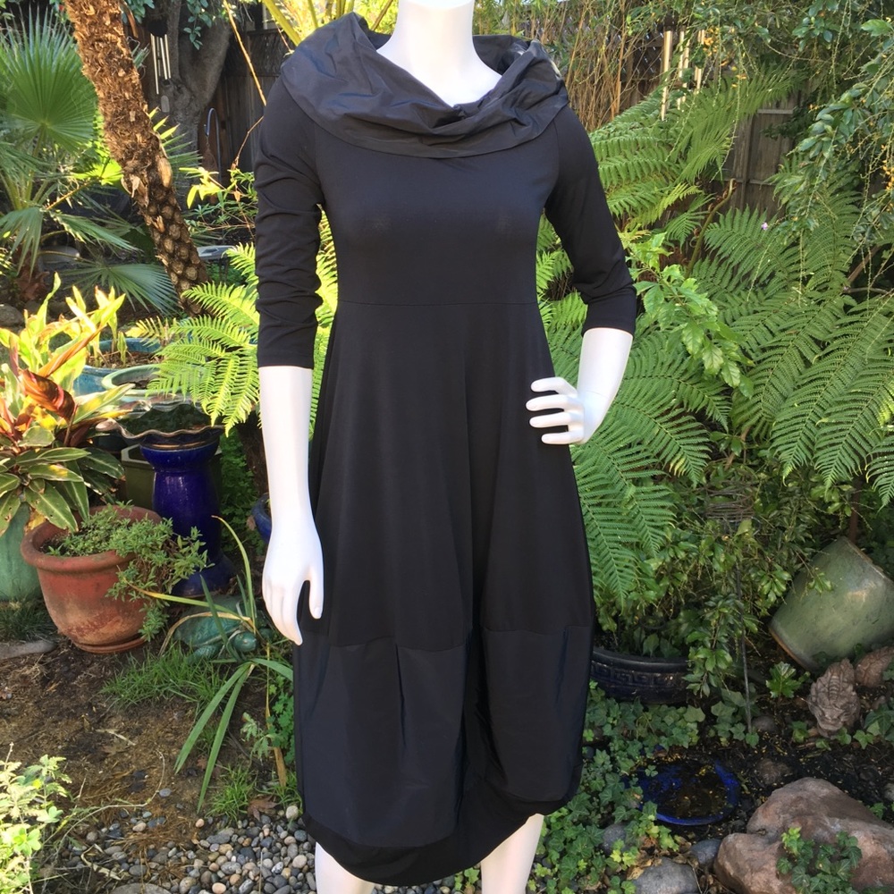 LATTE Cowl Neck Tulip Skirt Black Dress NWT